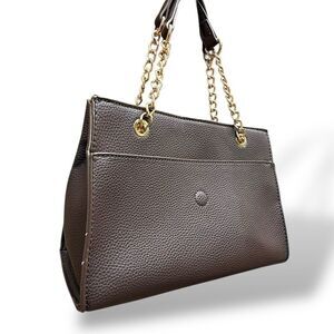 Anne Klein Brown Gold Chain Detail Tote Bag Purse Carryall Handbag